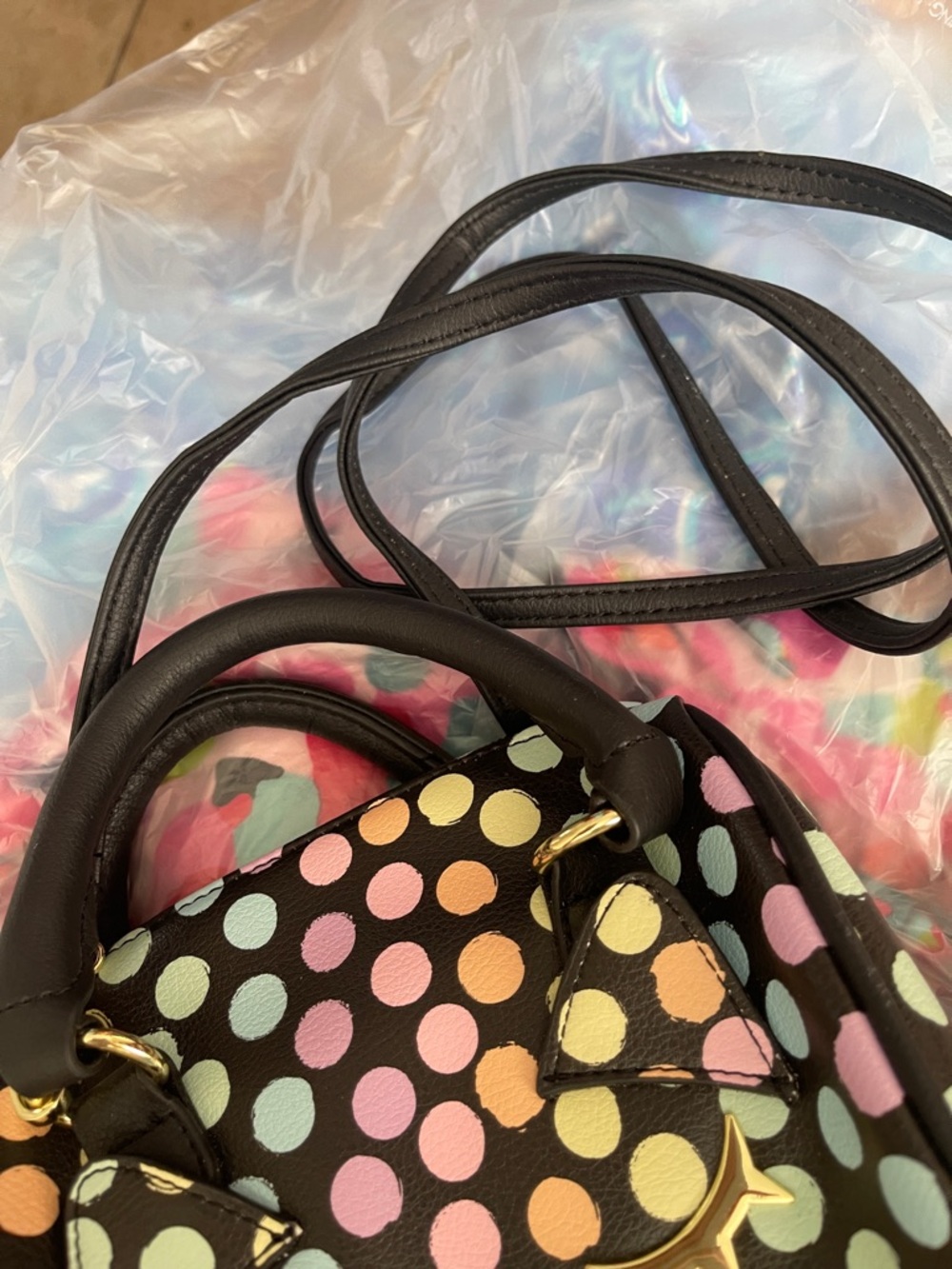 Luv Betsey Johnson Polka Dot Mini Satchel Handbag Black Cat - Picture 6 of 6